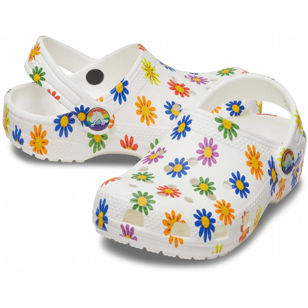 Sabots Crocs Classiche Seasonal Print Fille Blanche | France 1520SGLO